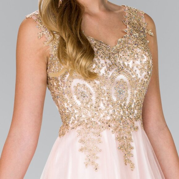 Blush Jeweled V-Neckline Evening Short Dress G2403 - Picture 6 of 6